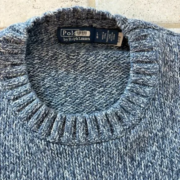 Polo Ralph Lauren Blue Marled Knit Logo POLO Crewneck Sweater Size L - Picture 6 of 11